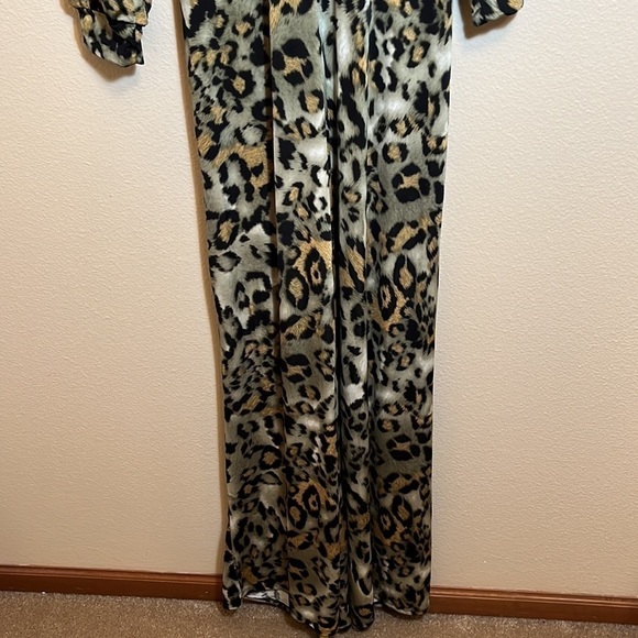 Leopard Animal Print Slit Sleeves Jumpsuit Romper - Picture 10 of 12